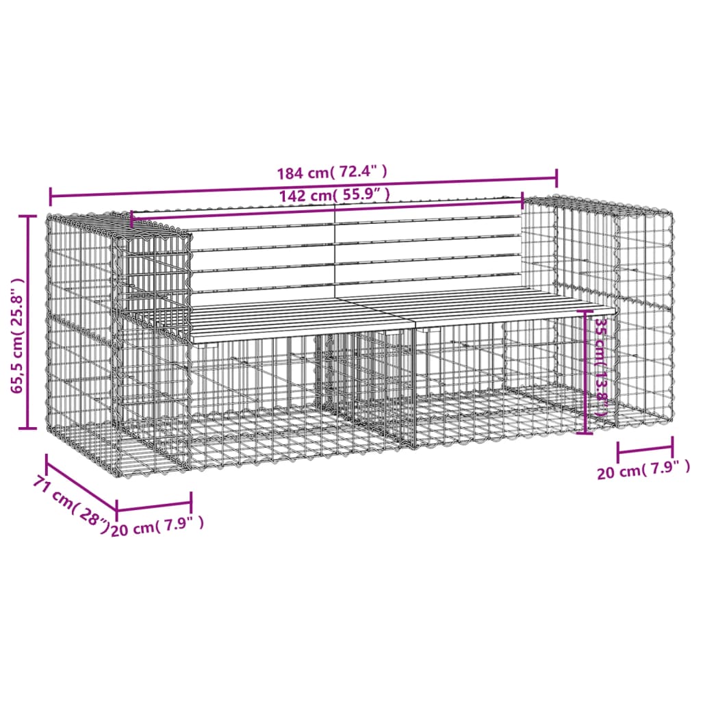vidaXL Bancă de grădină cu gabion, 184x71x65,5 cm, lemn pin impregnat vidaXL Bancă de grădină cu gabion, 184x71x65,5 cm, lemn pin impregnat
