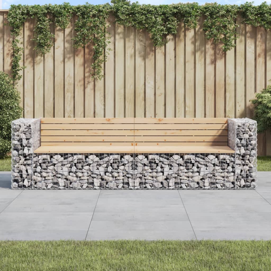 vidaXL Bancă de grădină cu gabion, 244x71x65,5 cm, lemn masiv de pin vidaXL Bancă de grădină cu gabion, 244x71x65,5 cm, lemn masiv de pin