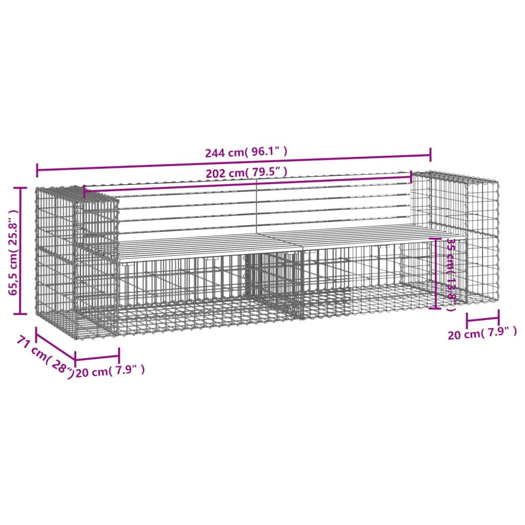vidaXL Bancă de grădină cu gabion, 244x71x65,5 cm, lemn pin impregnat vidaXL Bancă de grădină cu gabion, 244x71x65,5 cm, lemn pin impregnat