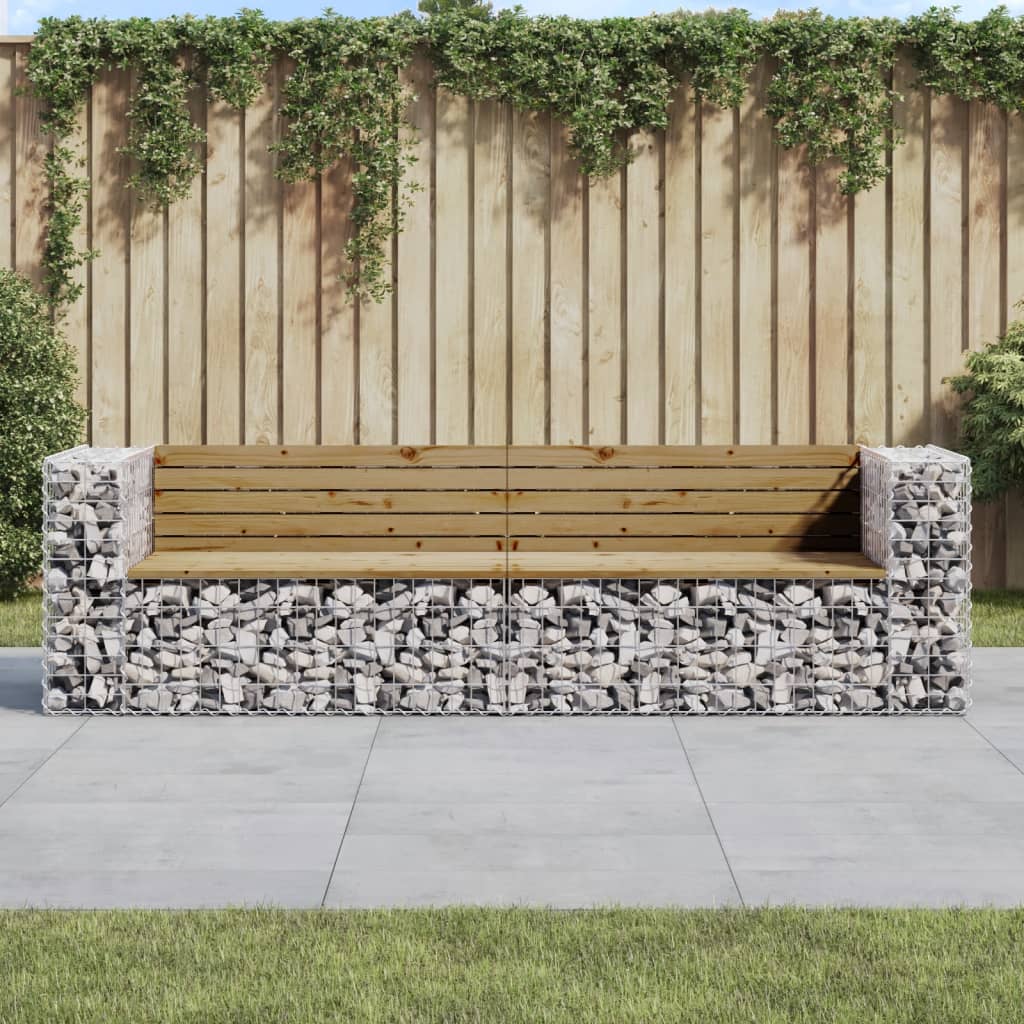 vidaXL Bancă de grădină cu gabion, 244x71x65,5 cm, lemn pin impregnat vidaXL Bancă de grădină cu gabion, 244x71x65,5 cm, lemn pin impregnat