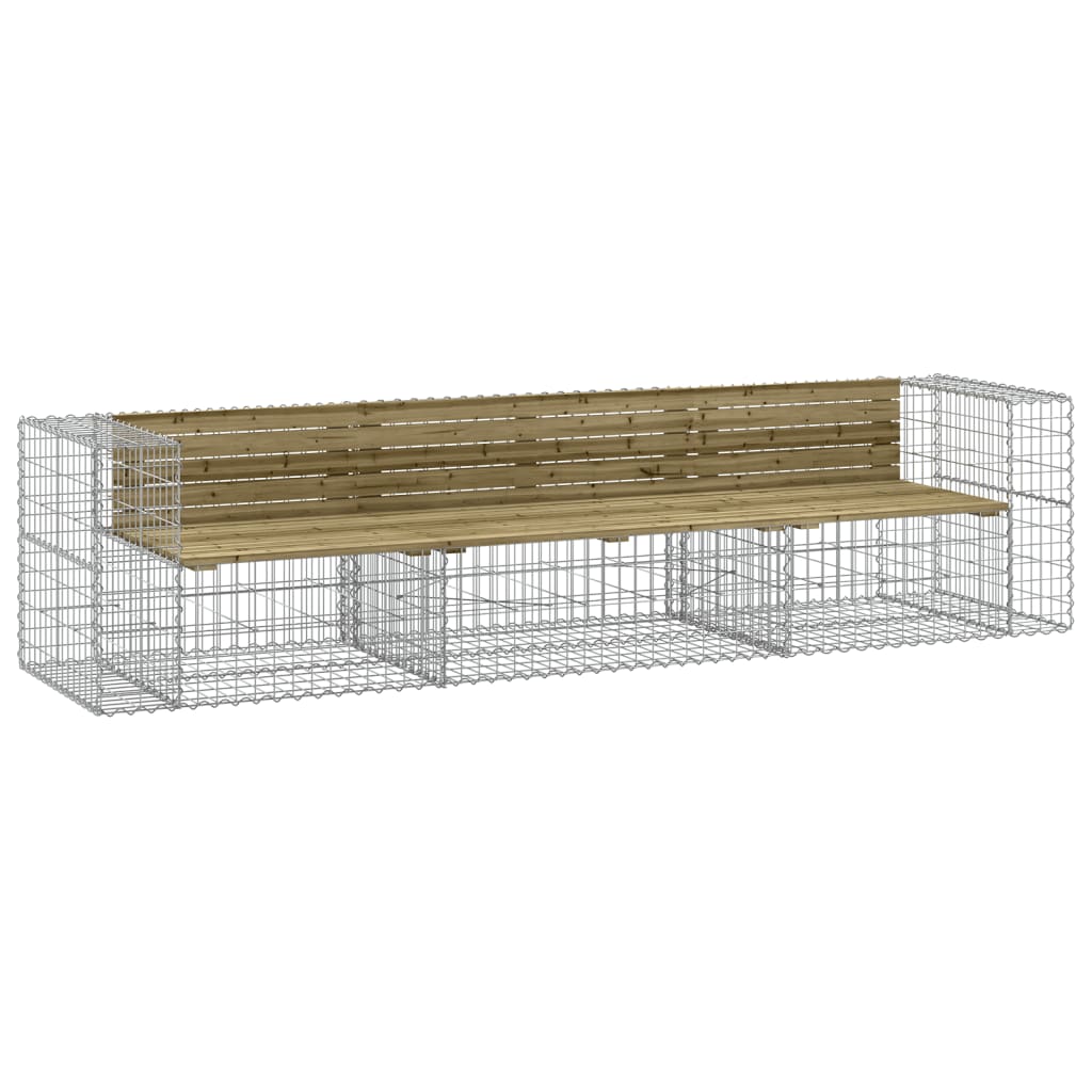 vidaXL Bancă grădină design gabion, 287x71x65,5 cm, lemn pin impregnat