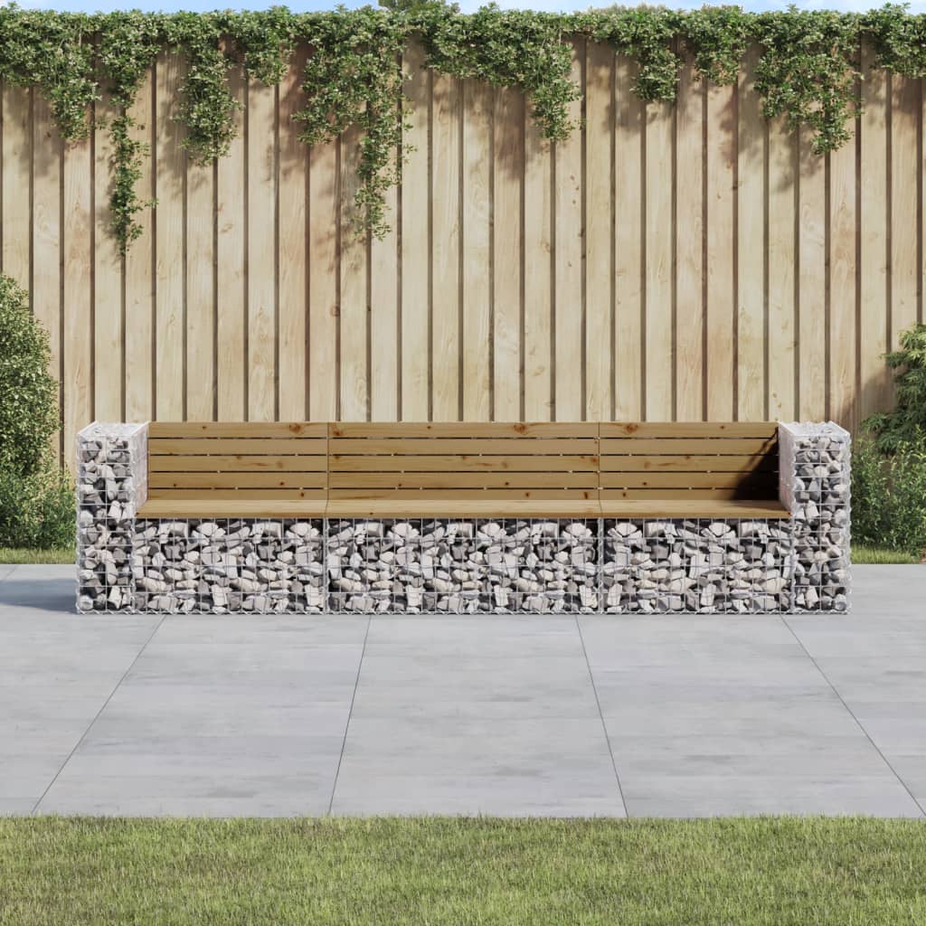 vidaXL Bancă grădină design gabion, 287x71x65,5 cm, lemn pin impregnat