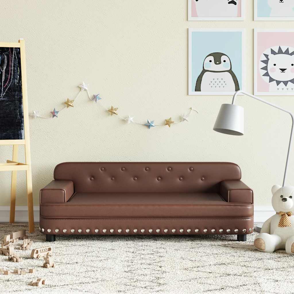 vidaXL Canapea pentru copii, maro, 90x53x30 cm, piele ecologică vidaXL Canapea pentru copii, maro, 90x53x30 cm, piele ecologică