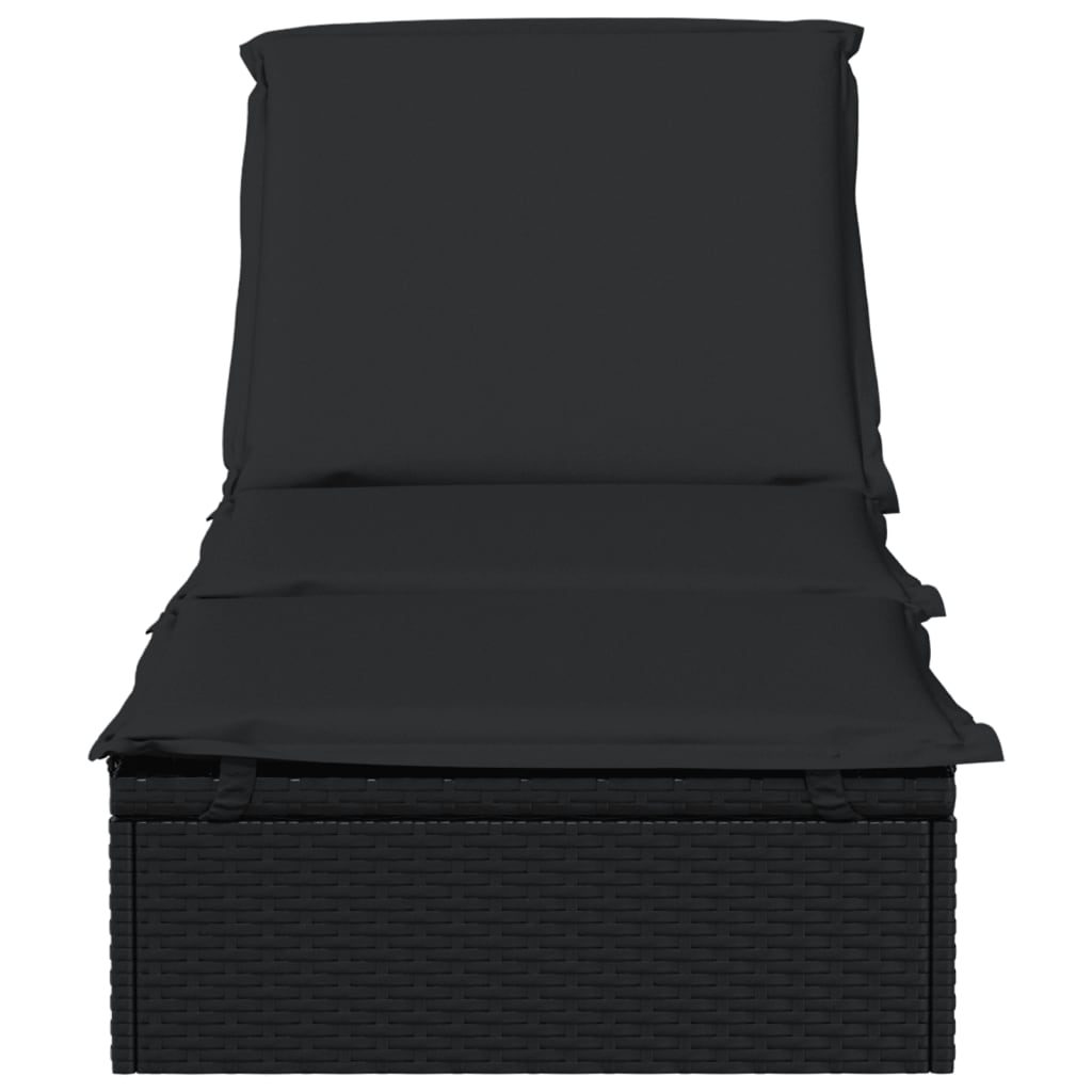 vidaXL Șezlong cu pernă, 1 buc., negru, 201x55x62 cm, poliratan