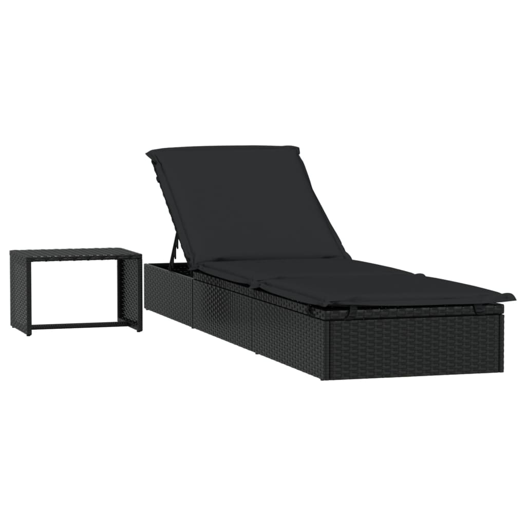 vidaXL Șezlong, 1 buc., cu masă, negru, poliratan vidaXL Șezlong, 1 buc., cu masă, negru, poliratan