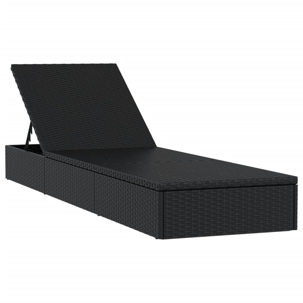 vidaXL Șezlong, 1 buc., cu masă, negru, poliratan vidaXL Șezlong, 1 buc., cu masă, negru, poliratan