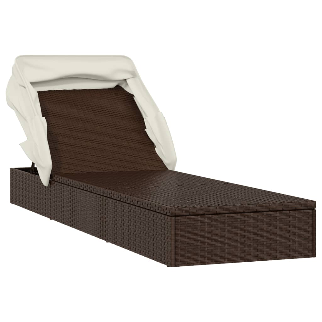 vidaXL Șezlong cu acoperiș pliabil, maro, 213x63x97 cm, poliratan vidaXL Șezlong cu acoperiș pliabil, maro, 213x63x97 cm, poliratan