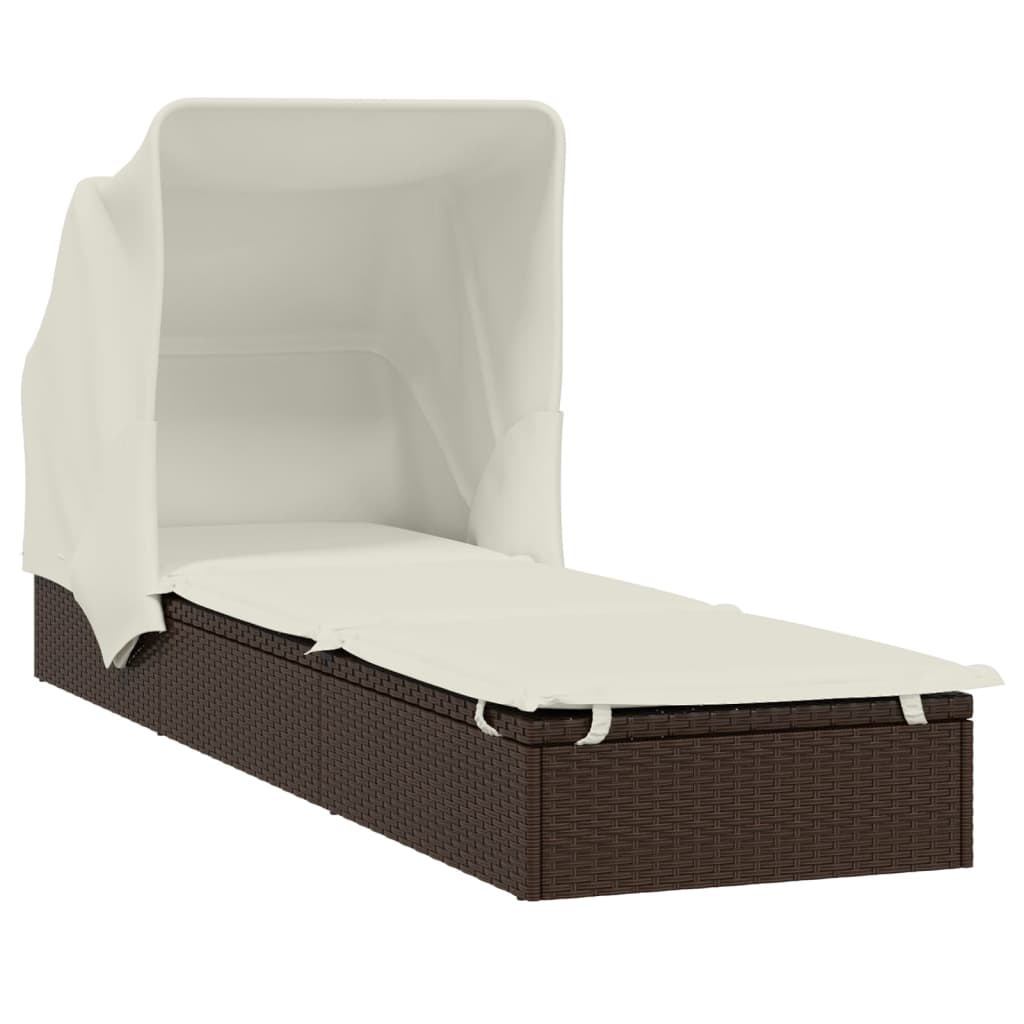 vidaXL Șezlong cu acoperiș pliabil, maro, 213x63x97 cm, poliratan vidaXL Șezlong cu acoperiș pliabil, maro, 213x63x97 cm, poliratan