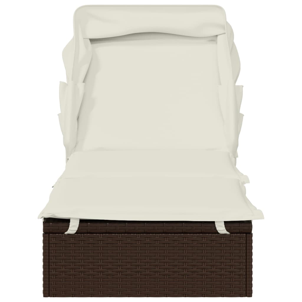 vidaXL Șezlong cu acoperiș pliabil, maro, 213x63x97 cm, poliratan vidaXL Șezlong cu acoperiș pliabil, maro, 213x63x97 cm, poliratan