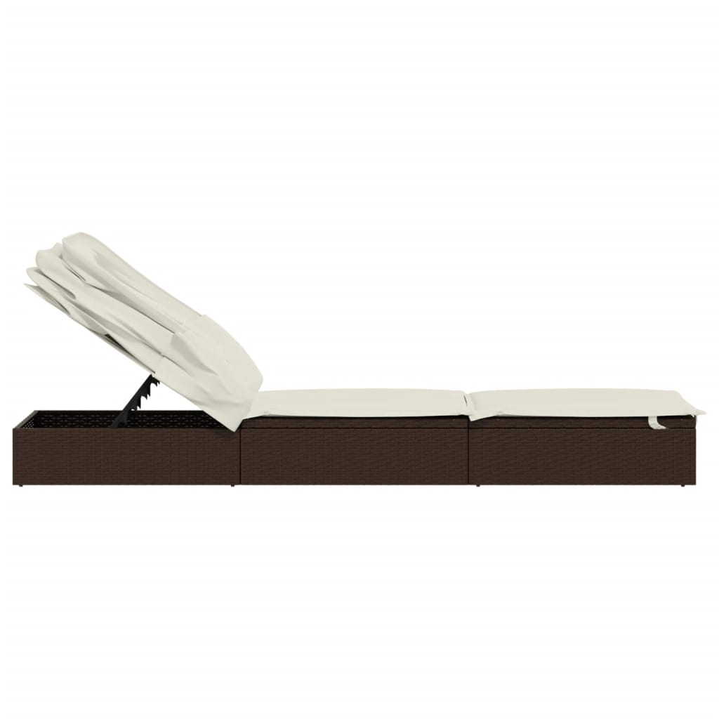 vidaXL Șezlong cu acoperiș pliabil, maro, 213x63x97 cm, poliratan vidaXL Șezlong cu acoperiș pliabil, maro, 213x63x97 cm, poliratan