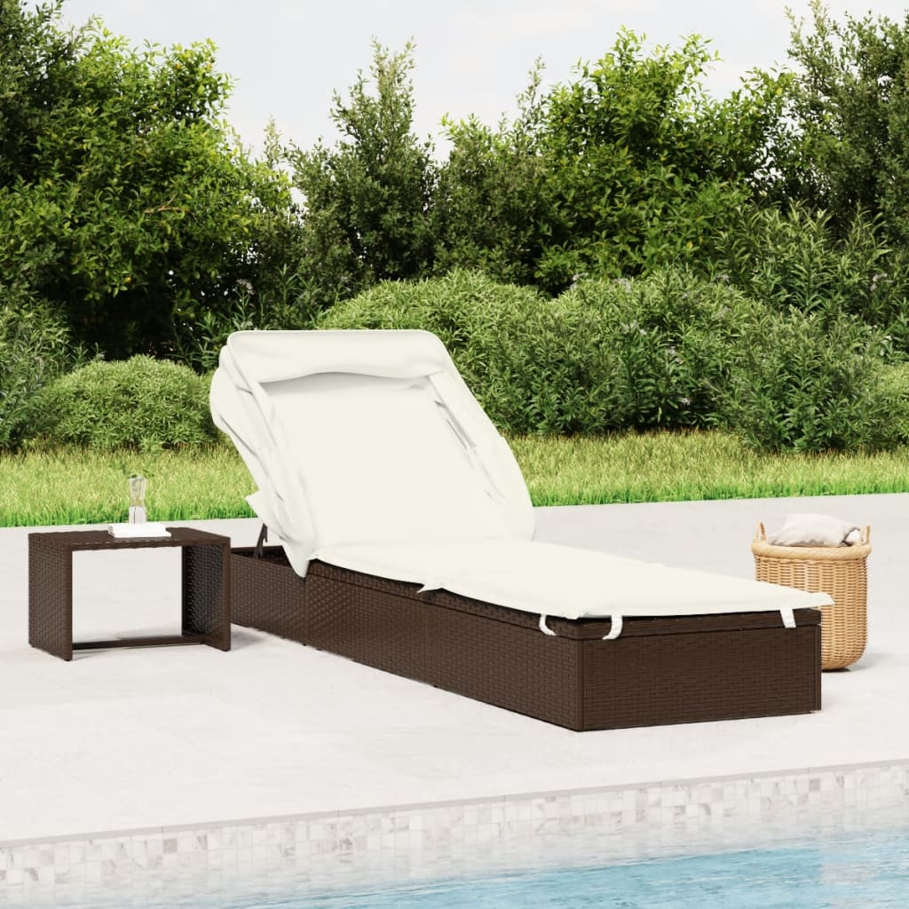 vidaXL Șezlong cu acoperiș pliabil, maro, 213x63x97 cm, poliratan vidaXL Șezlong cu acoperiș pliabil, maro, 213x63x97 cm, poliratan