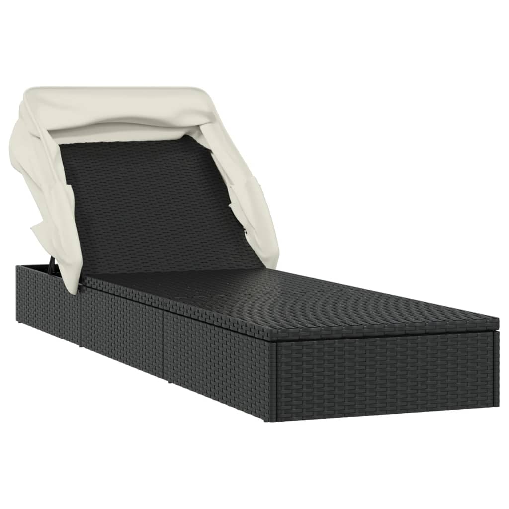 vidaXL Șezlong cu acoperiș pliabil, negru, 213x63x97 cm, poliratan vidaXL Șezlong cu acoperiș pliabil, negru, 213x63x97 cm, poliratan