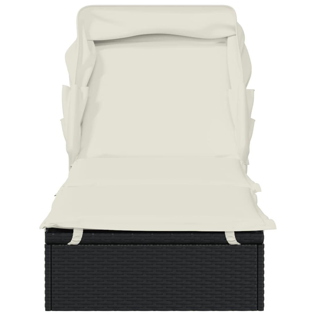 vidaXL Șezlong cu acoperiș pliabil, negru, 213x63x97 cm, poliratan vidaXL Șezlong cu acoperiș pliabil, negru, 213x63x97 cm, poliratan