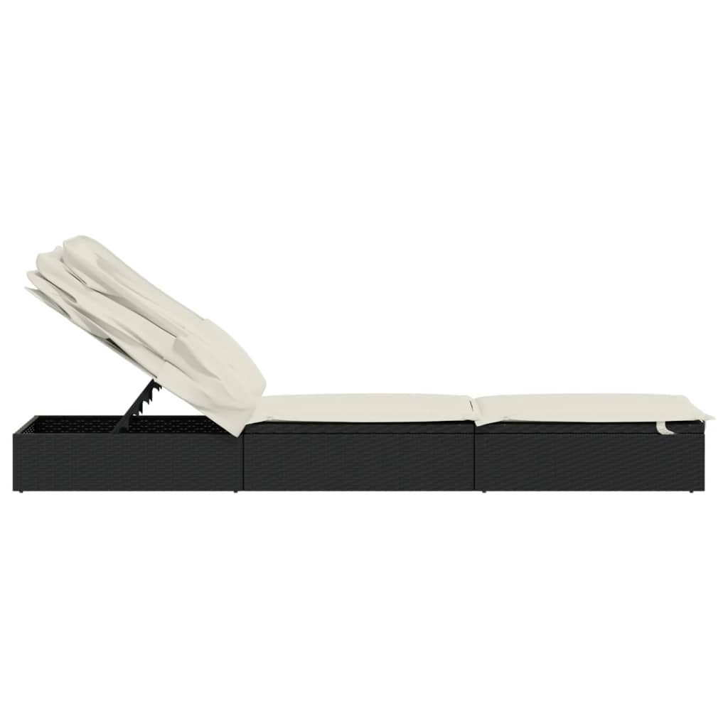 vidaXL Șezlong cu acoperiș pliabil, negru, 213x63x97 cm, poliratan vidaXL Șezlong cu acoperiș pliabil, negru, 213x63x97 cm, poliratan