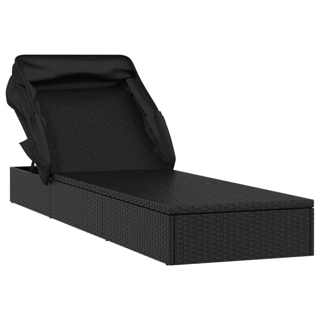 vidaXL Șezlong cu acoperiș pliabil, negru, 213x63x97 cm, poliratan vidaXL Șezlong cu acoperiș pliabil, negru, 213x63x97 cm, poliratan