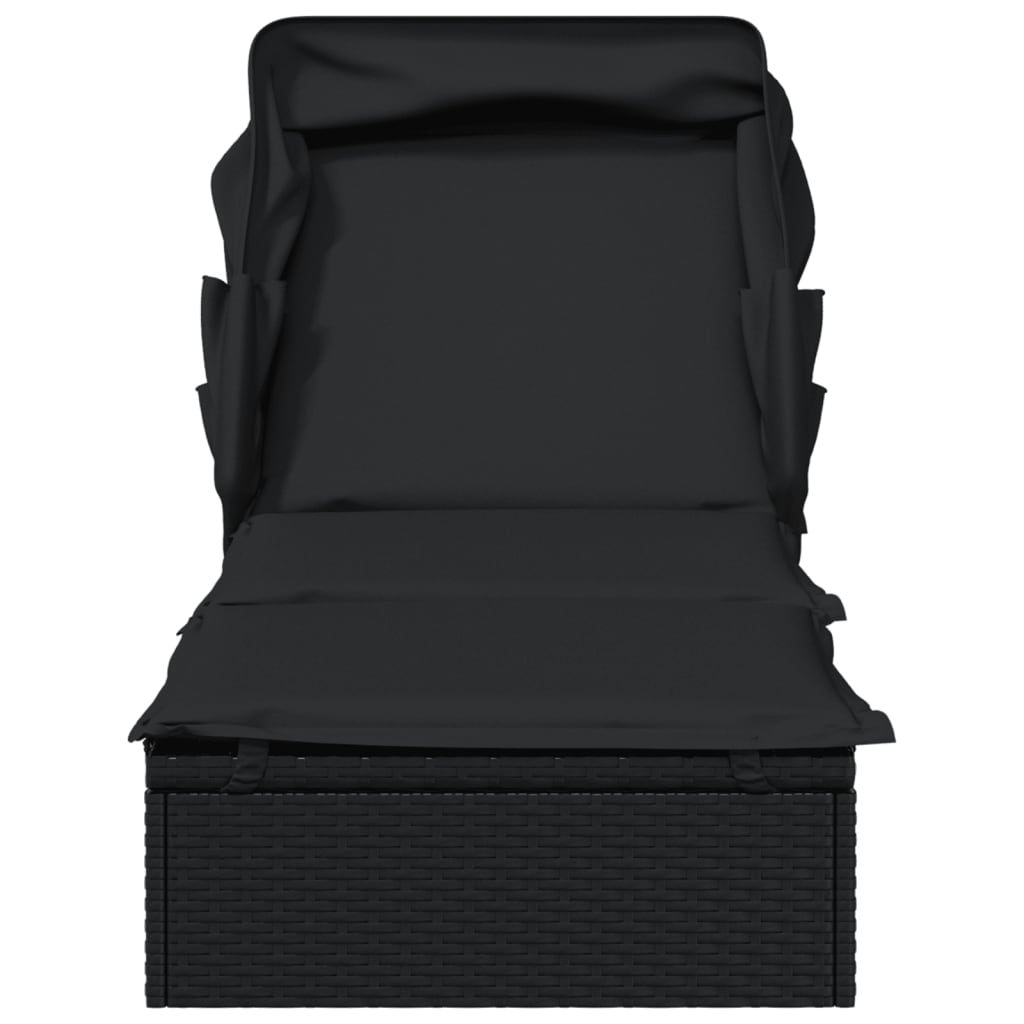 vidaXL Șezlong cu acoperiș pliabil, negru, 213x63x97 cm, poliratan vidaXL Șezlong cu acoperiș pliabil, negru, 213x63x97 cm, poliratan