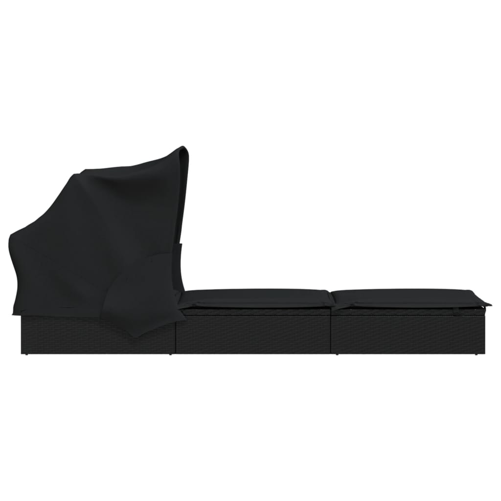 vidaXL Șezlong cu acoperiș pliabil, negru, 213x63x97 cm, poliratan vidaXL Șezlong cu acoperiș pliabil, negru, 213x63x97 cm, poliratan