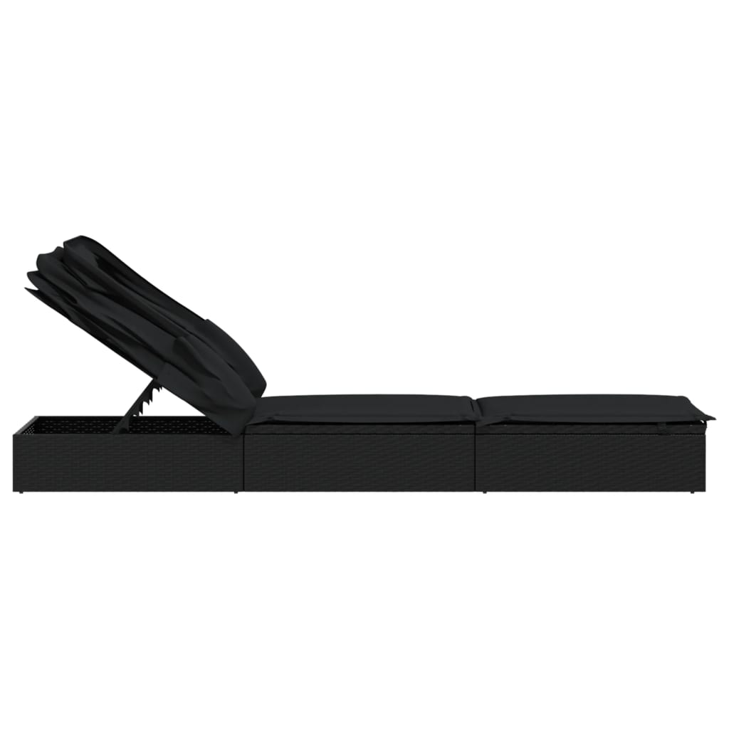 vidaXL Șezlong cu acoperiș pliabil, negru, 213x63x97 cm, poliratan vidaXL Șezlong cu acoperiș pliabil, negru, 213x63x97 cm, poliratan