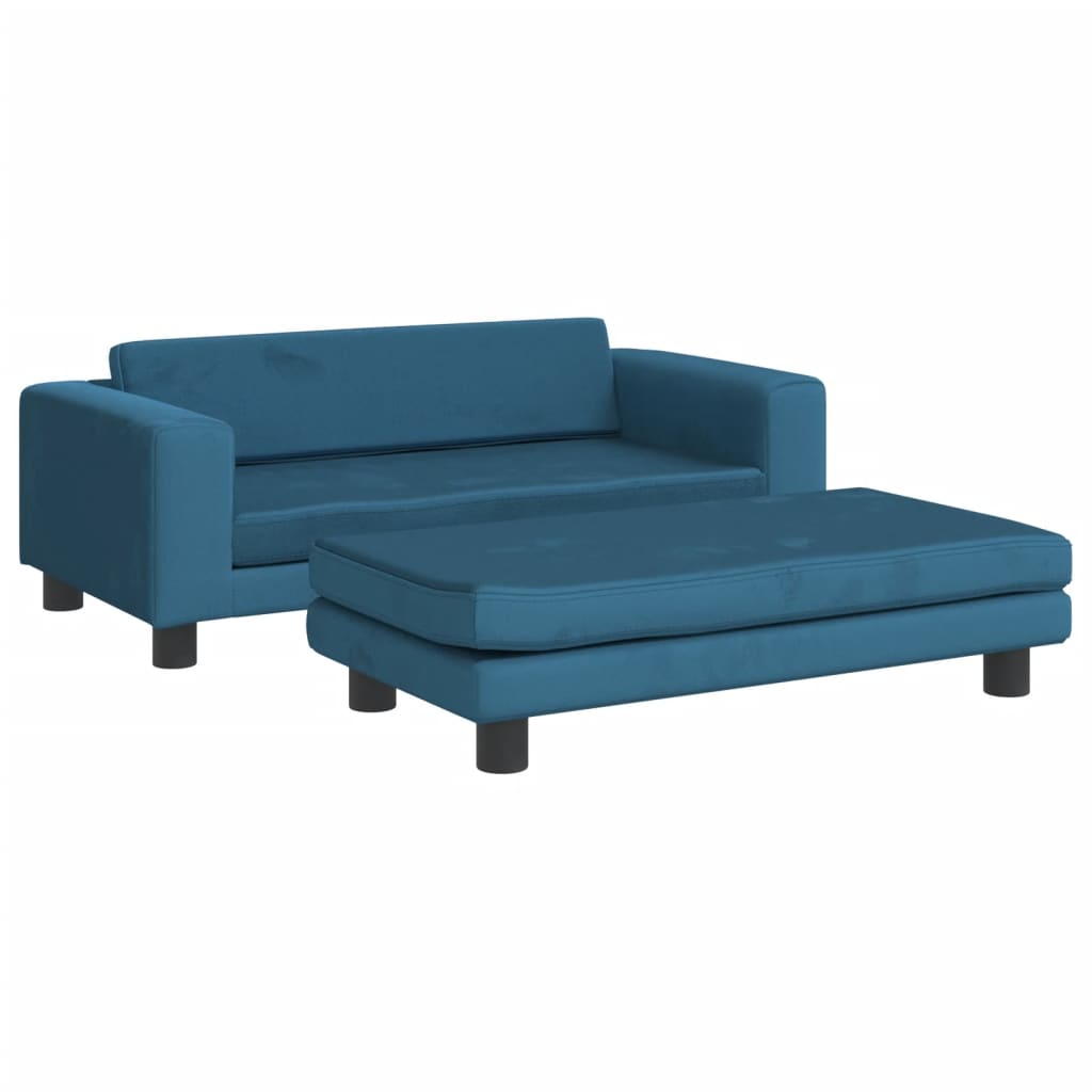 vidaXL Canapea pentru copii cu taburet albastru 100x50x30 cm catifea vidaXL Canapea pentru copii cu taburet albastru 100x50x30 cm catifea