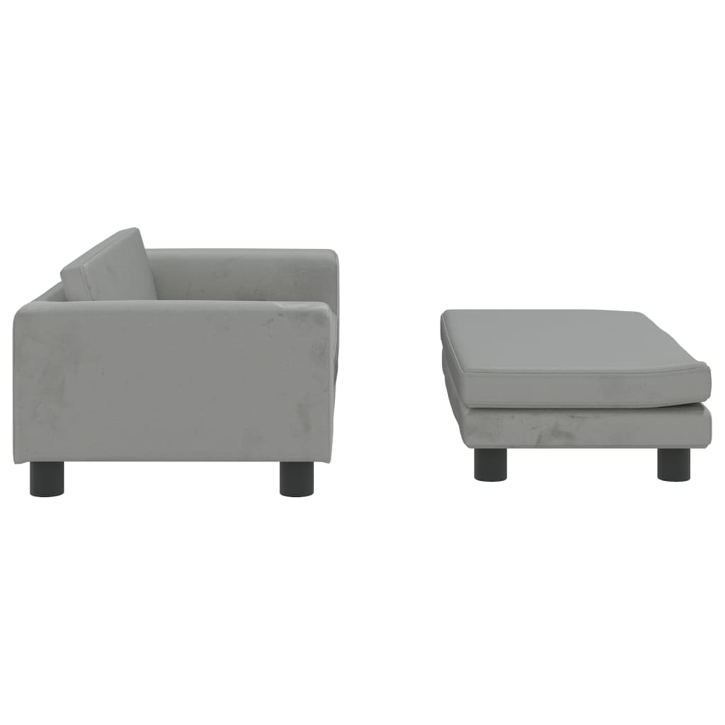 vidaXL Canapea pentru copii cu taburet gri deschis 100x50x30cm catifea vidaXL Canapea pentru copii cu taburet gri deschis 100x50x30cm catifea