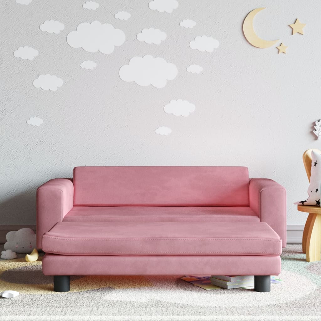 vidaXL Canapea pentru copii cu taburet roz 100x50x30 cm catifea vidaXL Canapea pentru copii cu taburet roz 100x50x30 cm catifea