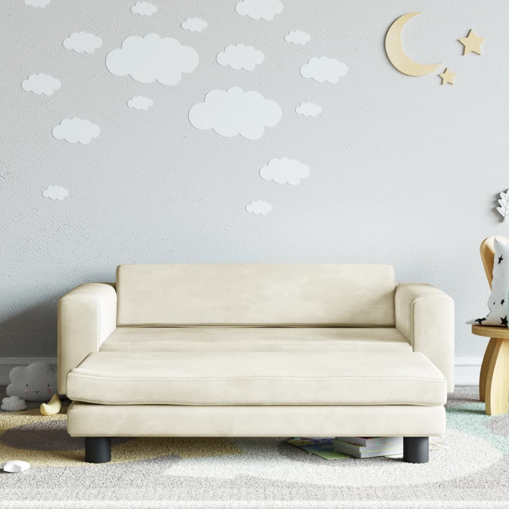 vidaXL Canapea pentru copii cu taburet crem 100x50x30 cm catifea vidaXL Canapea pentru copii cu taburet crem 100x50x30 cm catifea
