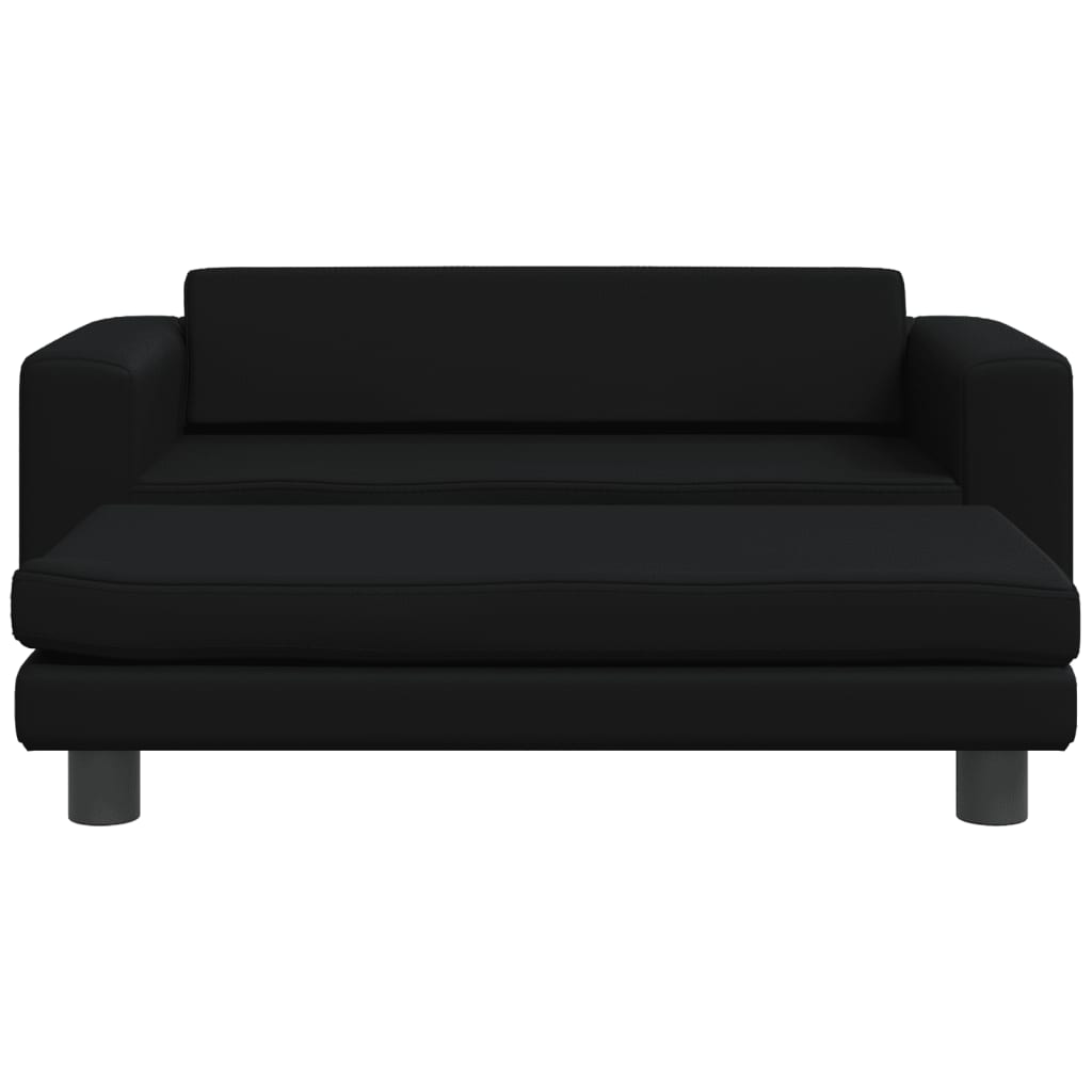 vidaXL Canapea copii cu taburet negru 100x50x30cm piele ecologică vidaXL Canapea copii cu taburet negru 100x50x30cm piele ecologică