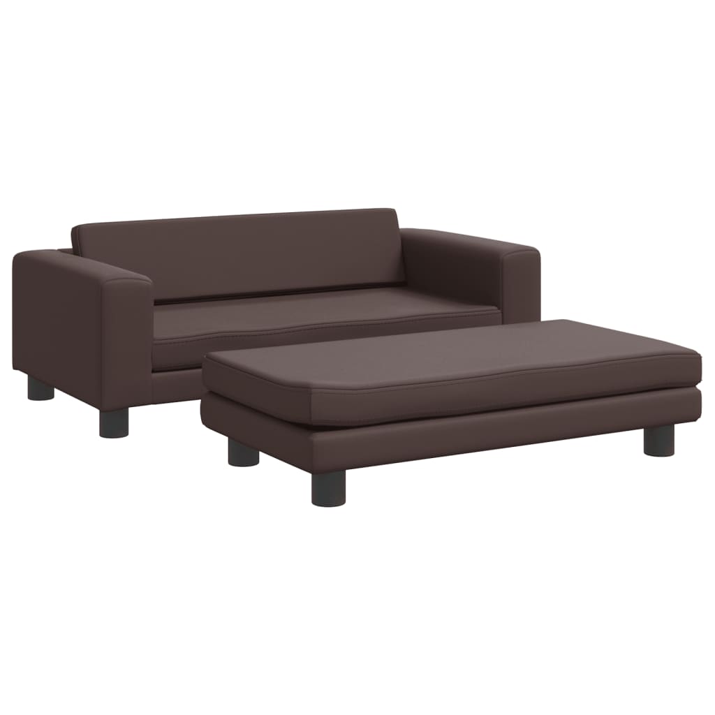 vidaXL Canapea copii cu taburet maro 100x50x30cm piele ecologică vidaXL Canapea copii cu taburet maro 100x50x30cm piele ecologică