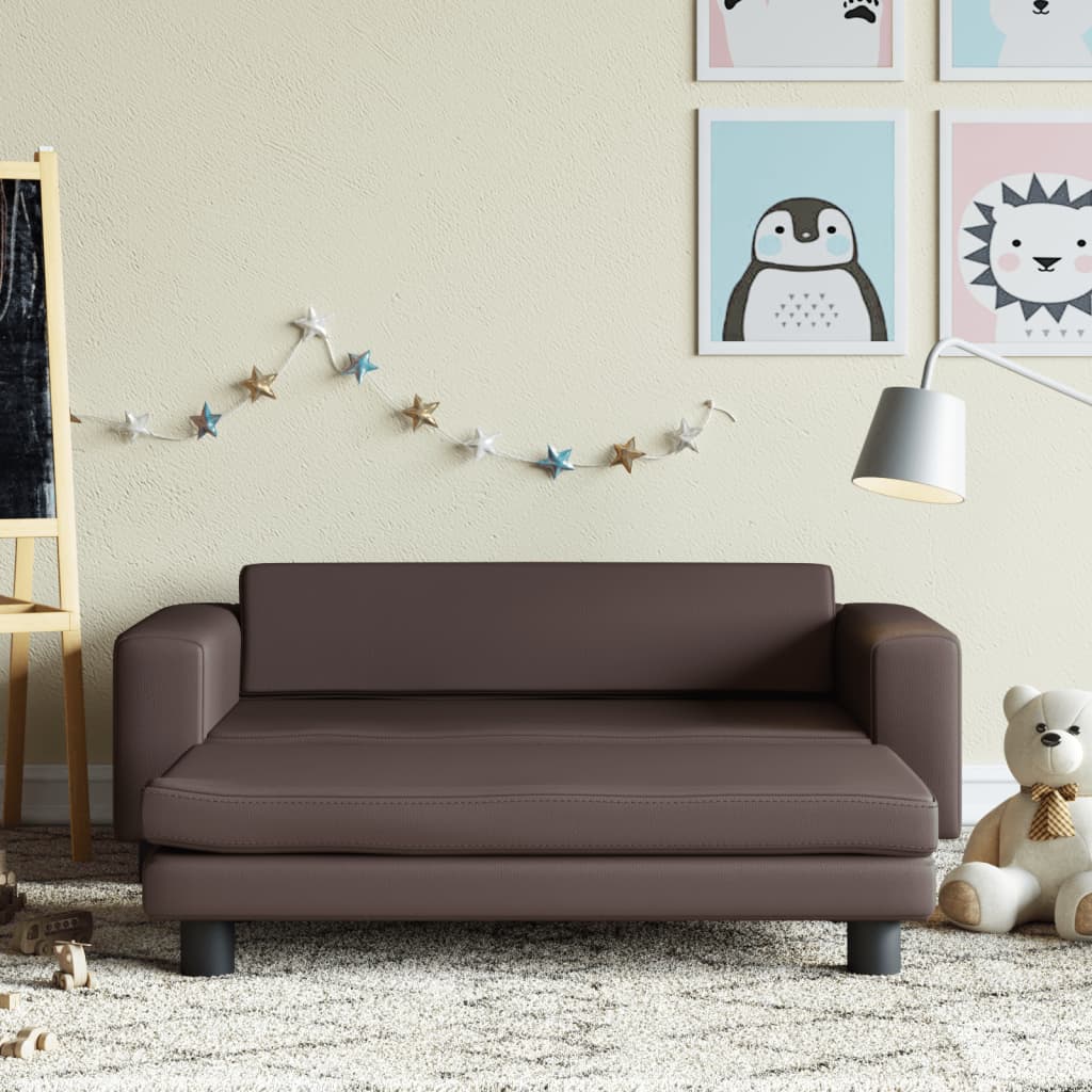 vidaXL Canapea copii cu taburet maro 100x50x30cm piele ecologică vidaXL Canapea copii cu taburet maro 100x50x30cm piele ecologică