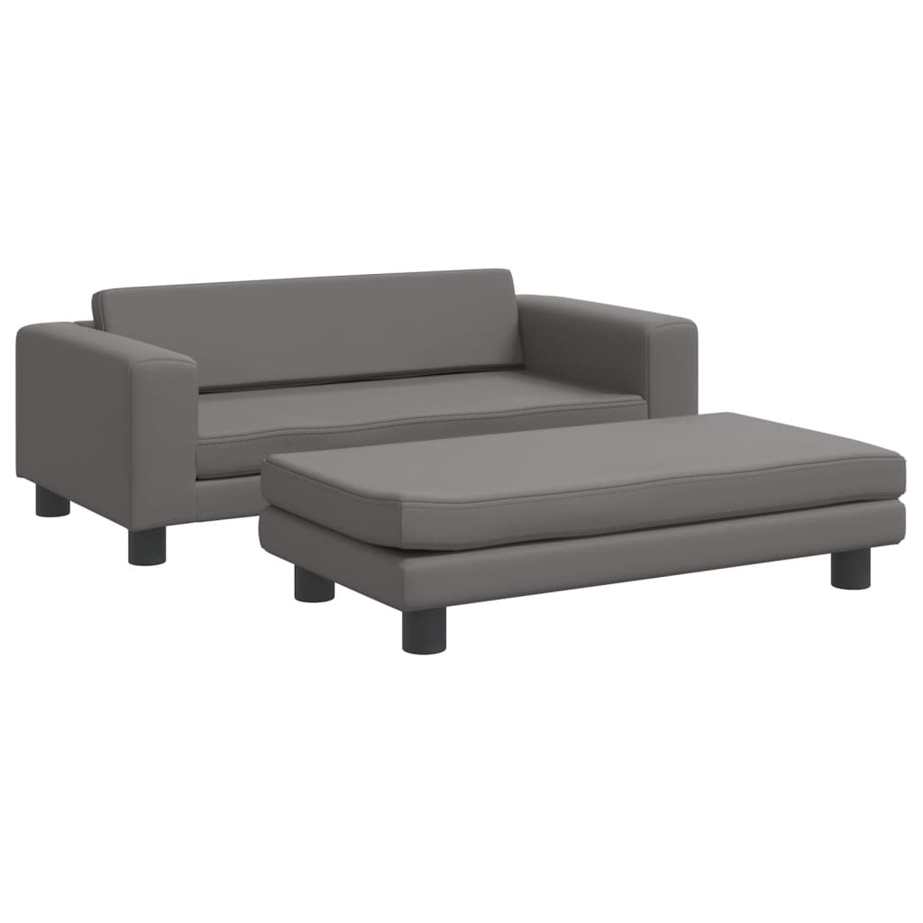 vidaXL Canapea copii cu taburet gri 100x50x30cm piele ecologică vidaXL Canapea copii cu taburet gri 100x50x30cm piele ecologică