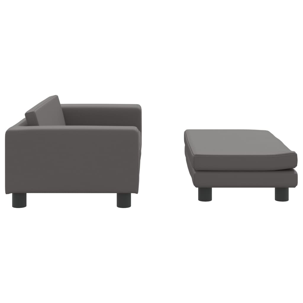 vidaXL Canapea copii cu taburet gri 100x50x30cm piele ecologică vidaXL Canapea copii cu taburet gri 100x50x30cm piele ecologică