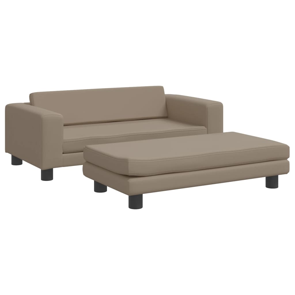 vidaXL Canapea copii cu taburet cappuccino 100x50x30cm piele ecologică vidaXL Canapea copii cu taburet cappuccino 100x50x30cm piele ecologică