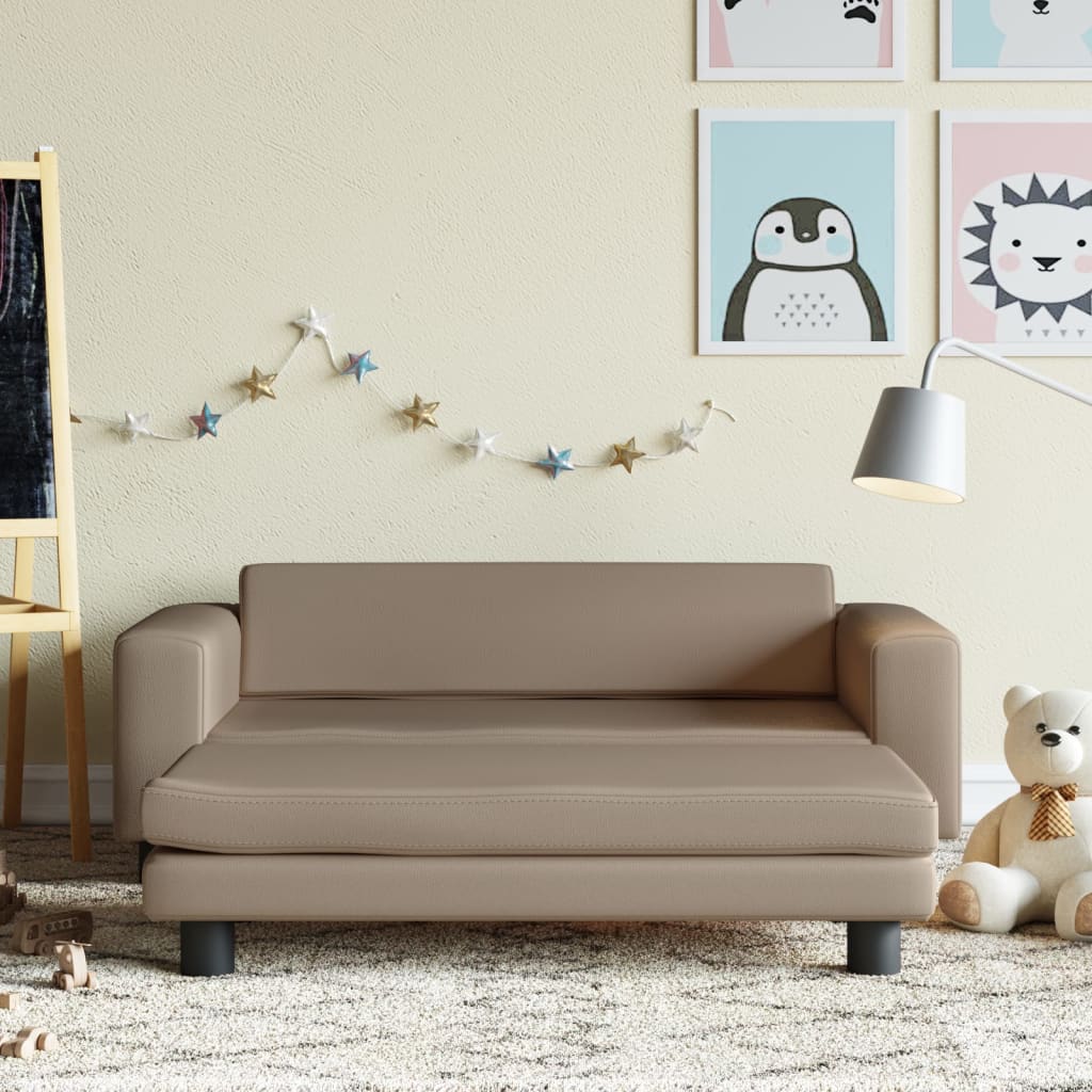 vidaXL Canapea copii cu taburet cappuccino 100x50x30cm piele ecologică vidaXL Canapea copii cu taburet cappuccino 100x50x30cm piele ecologică