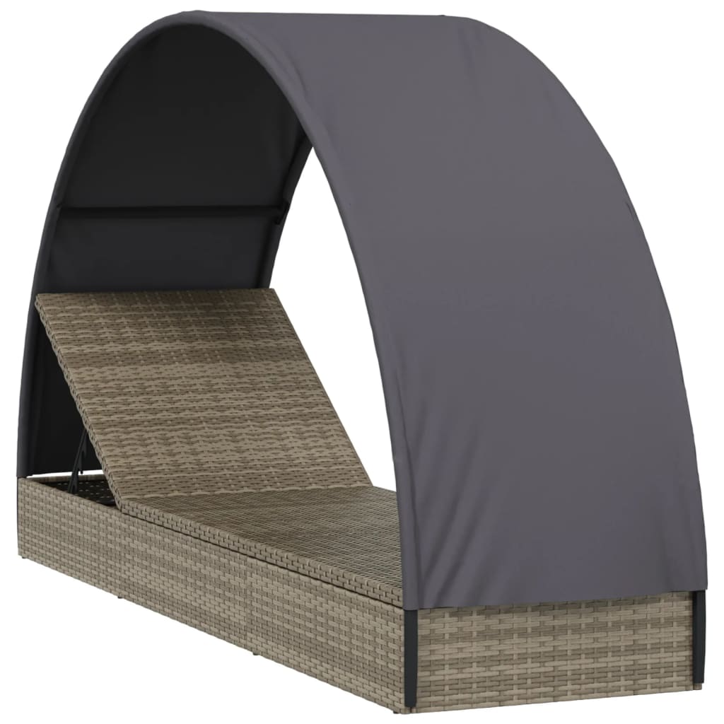 vidaXL Șezlong cu acoperiș rotund, gri, 211x57x140 cm, poliratan vidaXL Șezlong cu acoperiș rotund, gri, 211x57x140 cm, poliratan