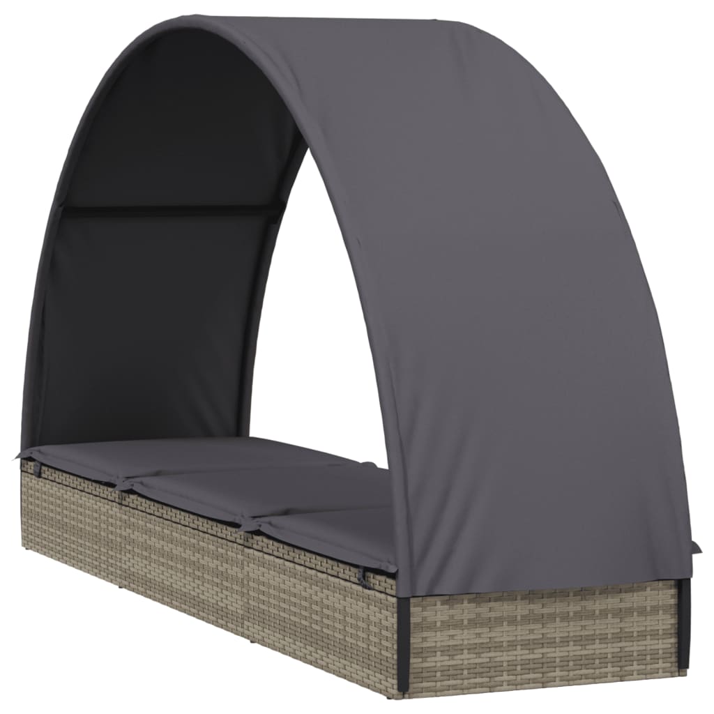 vidaXL Șezlong cu acoperiș rotund, gri, 211x57x140 cm, poliratan vidaXL Șezlong cu acoperiș rotund, gri, 211x57x140 cm, poliratan