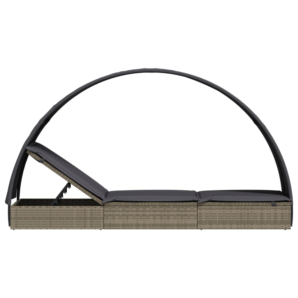 vidaXL Șezlong cu acoperiș rotund, gri, 211x57x140 cm, poliratan vidaXL Șezlong cu acoperiș rotund, gri, 211x57x140 cm, poliratan