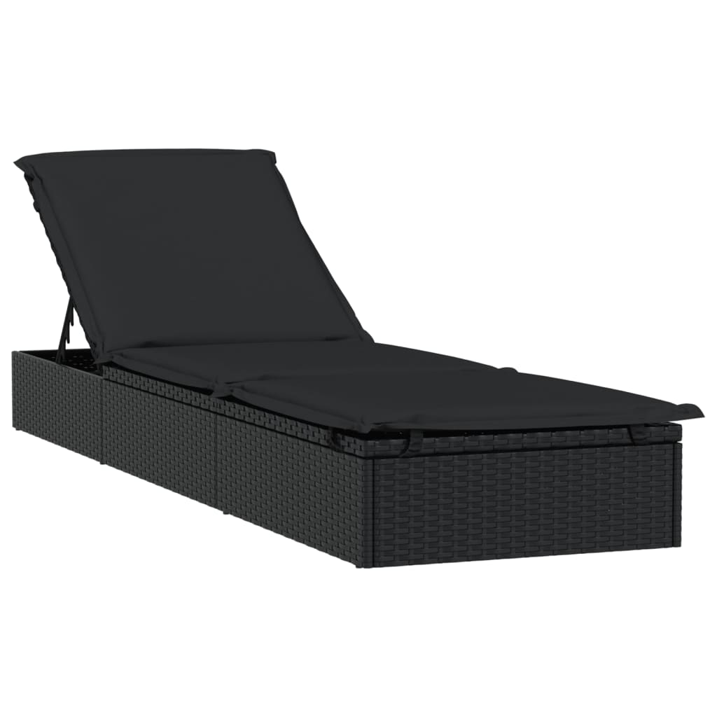vidaXL Șezlong cu acoperiș rotund, negru, 211x57x140 cm, poliratan