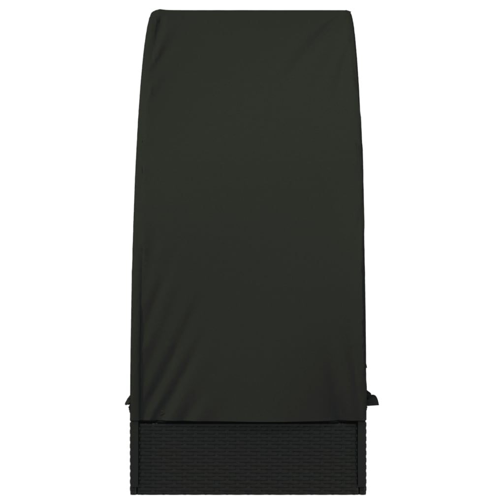 vidaXL Șezlong cu acoperiș rotund, negru, 211x57x140 cm, poliratan