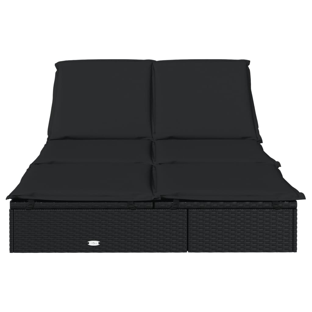 vidaXL Șezlong de 2 persoane cu perne, negru, poliratan