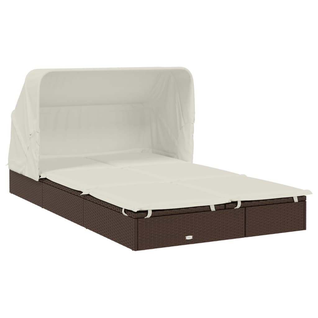 vidaXL Șezlong 2 pers. acoperiș pliabil maro 213x118x97 cm poliratan vidaXL Șezlong 2 pers. acoperiș pliabil maro 213x118x97 cm poliratan