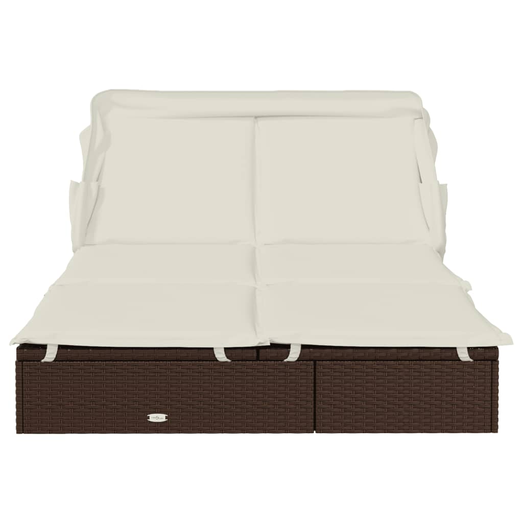 vidaXL Șezlong 2 pers. acoperiș pliabil maro 213x118x97 cm poliratan vidaXL Șezlong 2 pers. acoperiș pliabil maro 213x118x97 cm poliratan