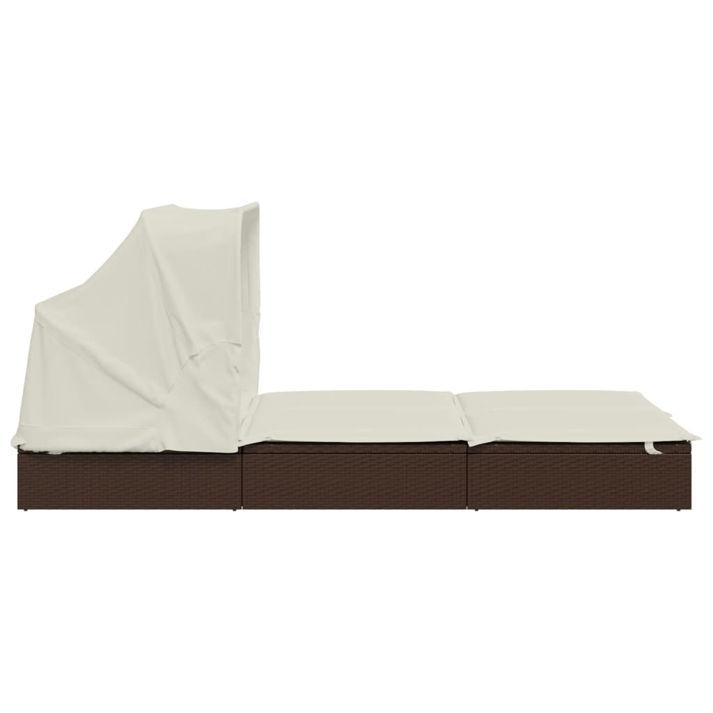 vidaXL Șezlong 2 pers. acoperiș pliabil maro 213x118x97 cm poliratan vidaXL Șezlong 2 pers. acoperiș pliabil maro 213x118x97 cm poliratan