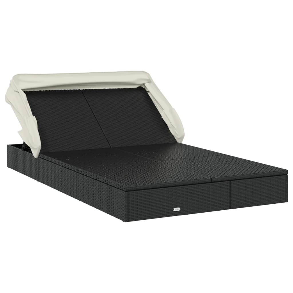 vidaXL Șezlong 2 pers. acoperiș pliabil negru 213x118x97 cm poliratan