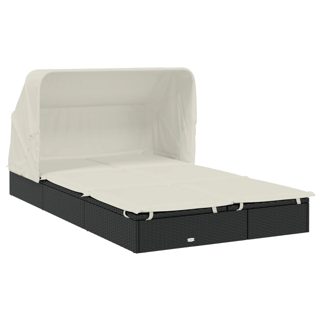 vidaXL Șezlong 2 pers. acoperiș pliabil negru 213x118x97 cm poliratan
