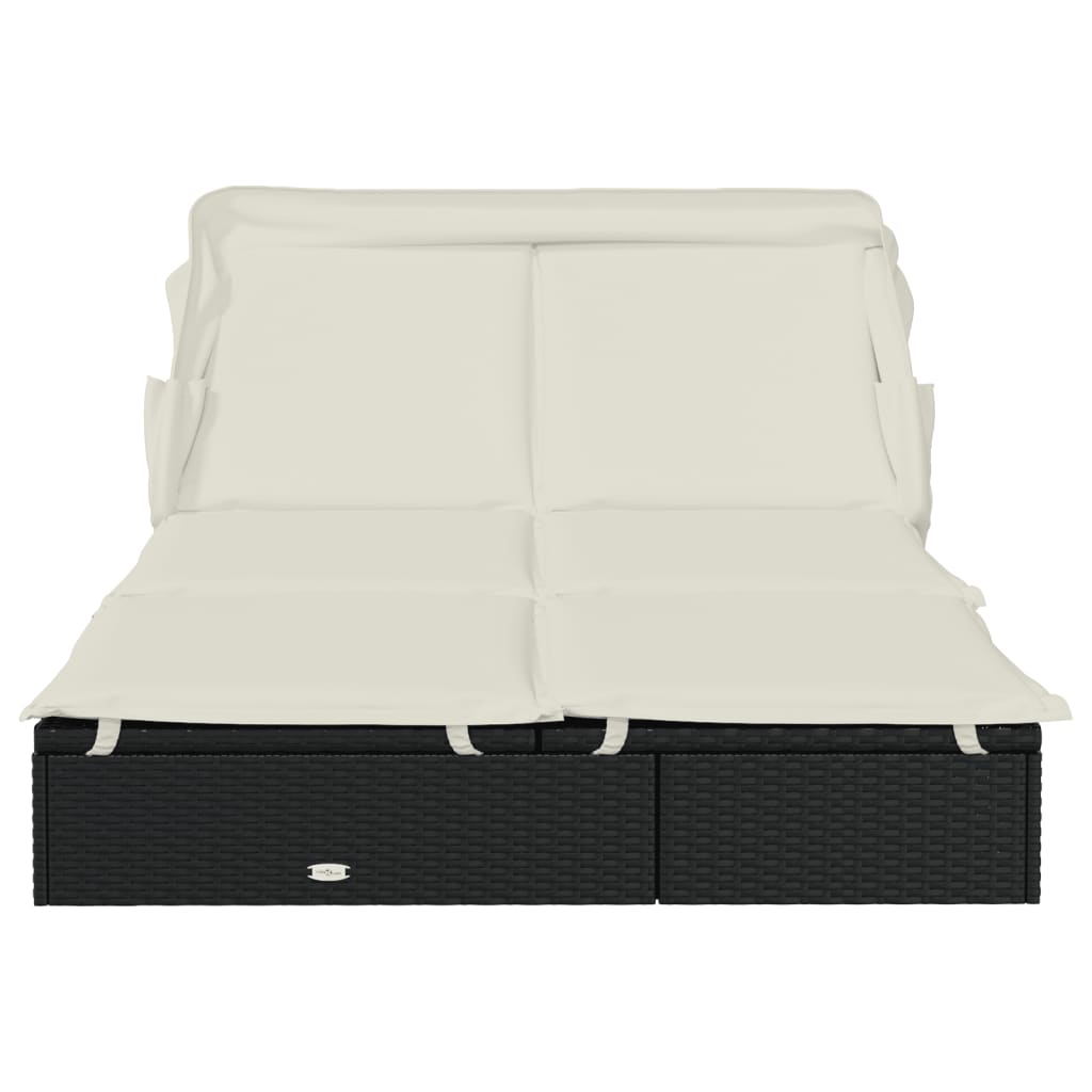 vidaXL Șezlong 2 pers. acoperiș pliabil negru 213x118x97 cm poliratan
