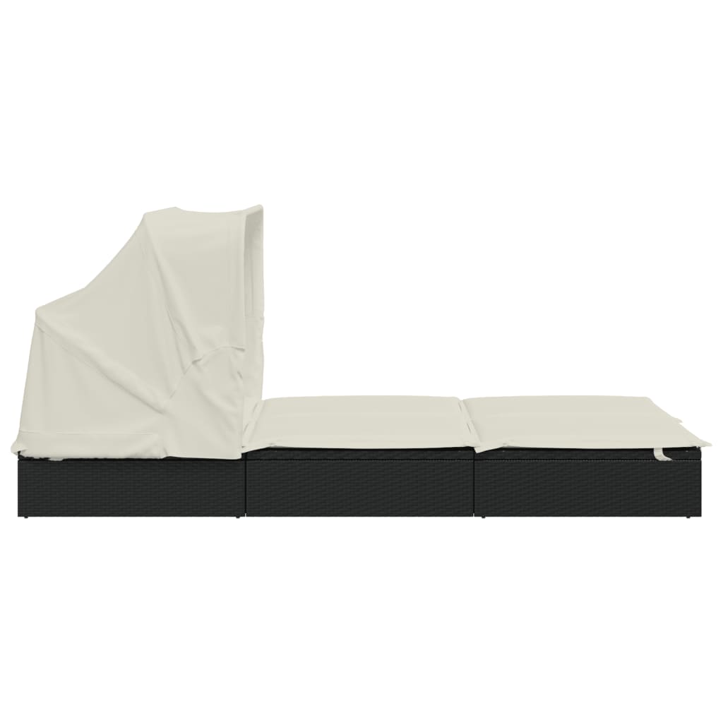 vidaXL Șezlong 2 pers. acoperiș pliabil negru 213x118x97 cm poliratan