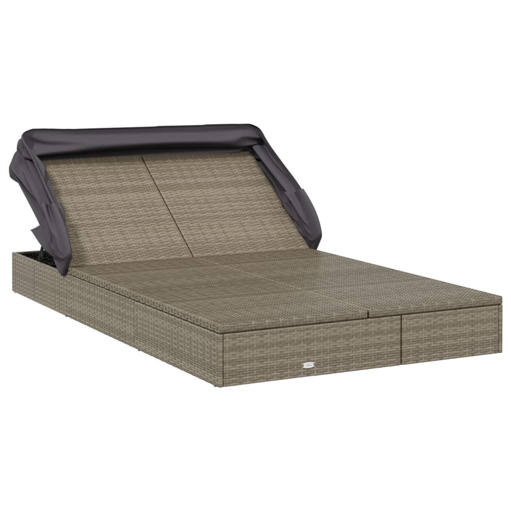 vidaXL Șezlong 2 pers. acoperiș pliabil gri 213x118x97 cm poliratan vidaXL Șezlong 2 pers. acoperiș pliabil gri 213x118x97 cm poliratan