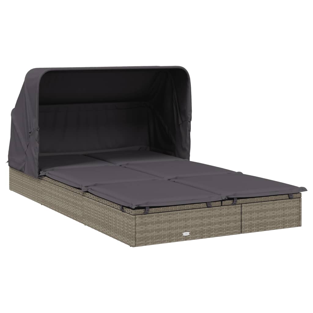 vidaXL Șezlong 2 pers. acoperiș pliabil gri 213x118x97 cm poliratan vidaXL Șezlong 2 pers. acoperiș pliabil gri 213x118x97 cm poliratan