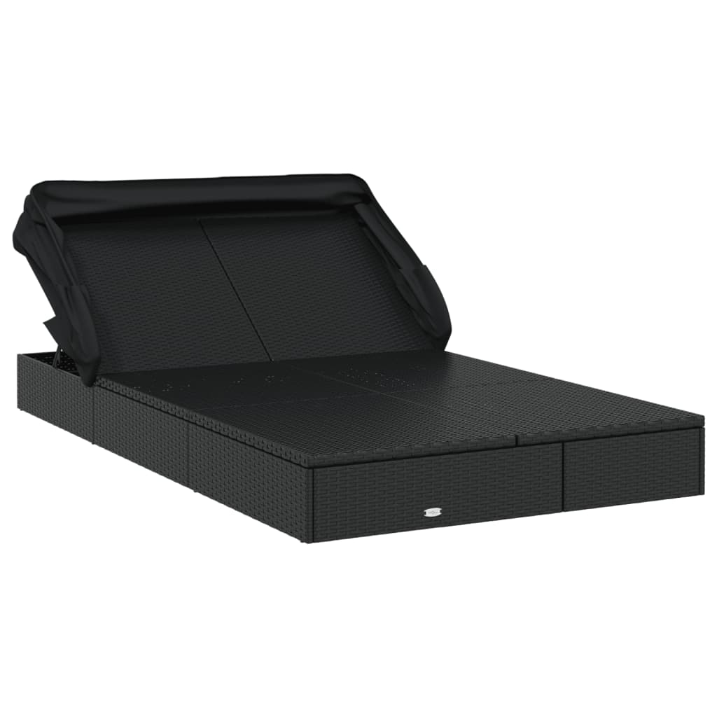 vidaXL Șezlong 2 pers. acoperiș pliabil negru 213x118x97 cm poliratan vidaXL Șezlong 2 pers. acoperiș pliabil negru 213x118x97 cm poliratan