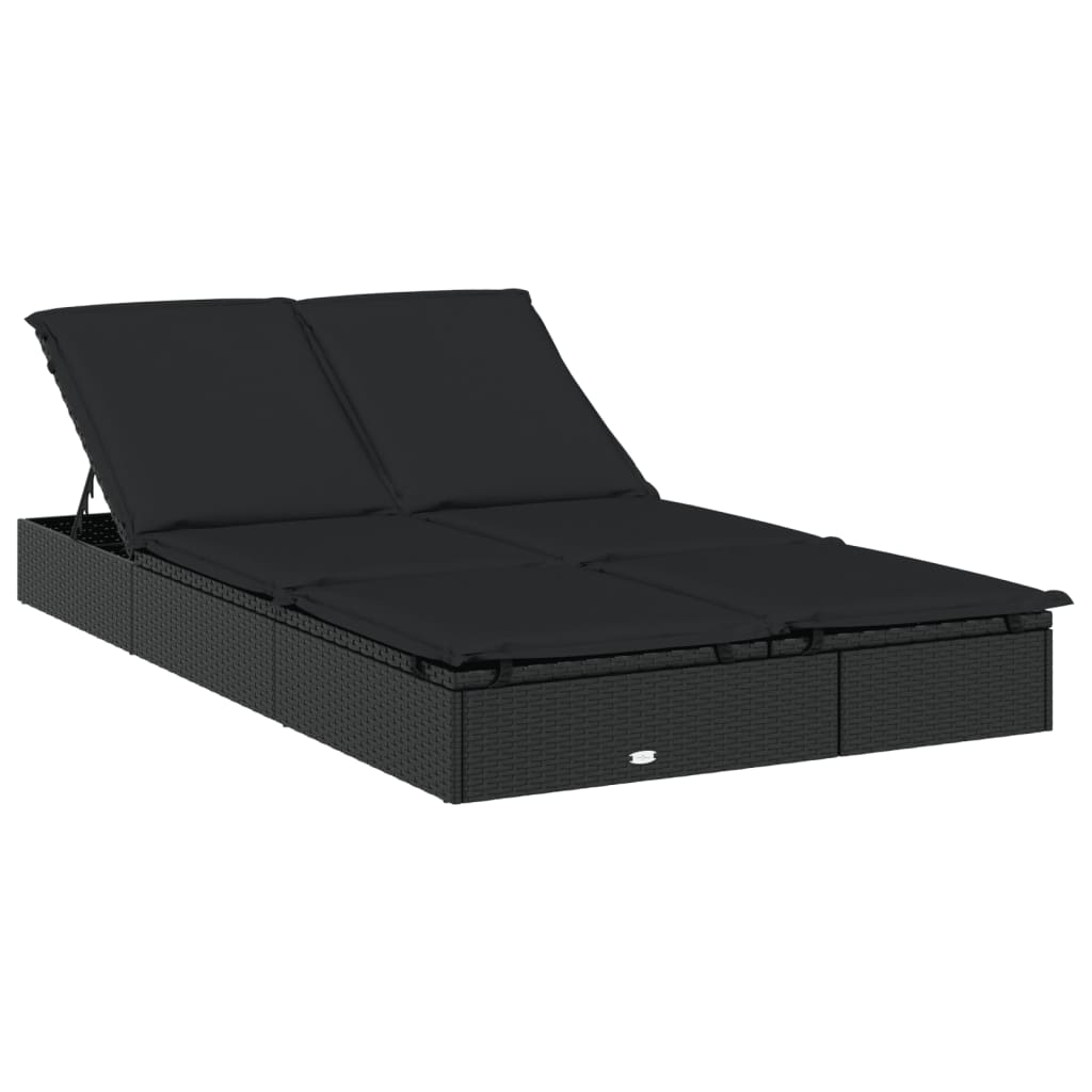 vidaXL Șezlong 2 pers. acoperiș pliabil negru 213x118x97 cm poliratan vidaXL Șezlong 2 pers. acoperiș pliabil negru 213x118x97 cm poliratan